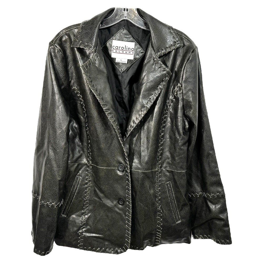 VTG Vegan Leather Jacket Large‎ Faux Western Y2K Western Edgy Grunge Goth 1153